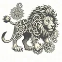 lion made from clock gears tattoo design idea
