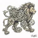 lion made from clock gears tattoo design idea