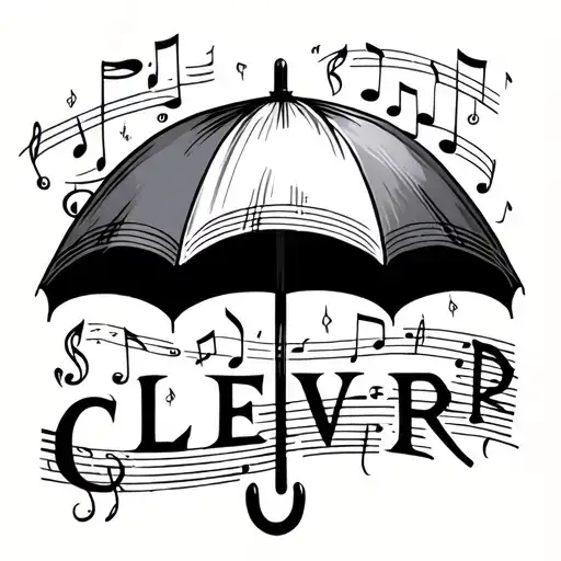 "CLEVER" words under umbrella and music notes forming the shape tattoo design idea