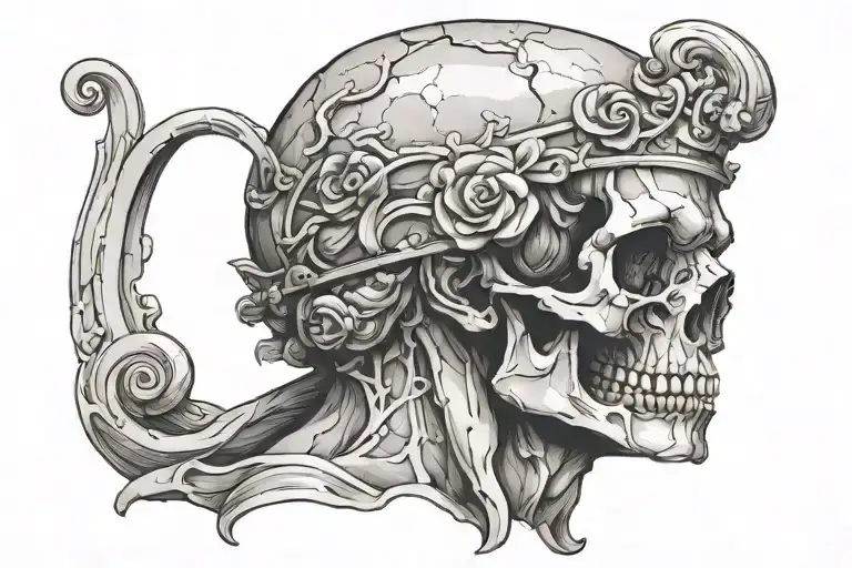 greek statue cracked ancient skull tattoo design idea