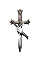 sword and hand plow with a crucifix wooden cross tattoo design idea