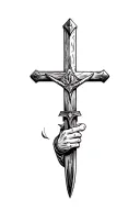sword and hand plow with a crucifix wooden cross tattoo design idea