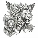 Lion face and phenix with a cub tattoo design idea