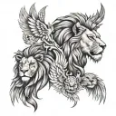 Lion face and phenix with a cub tattoo design idea
