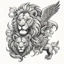 Lion face and phenix with a cub tattoo design idea