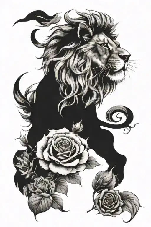 Cloud rose lion tattoo design idea