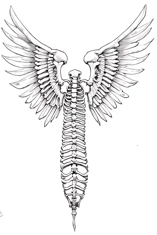 spinal cord bones with fractured wing bones tattoo design idea