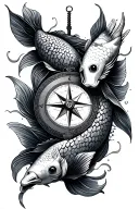 compass with two koi fishs tattoo design idea