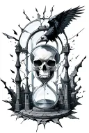 raven skull hourglass castle shattered glass tattoo design idea