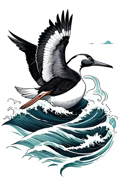 sea ,albatross bird and waves flowing tattoo design idea