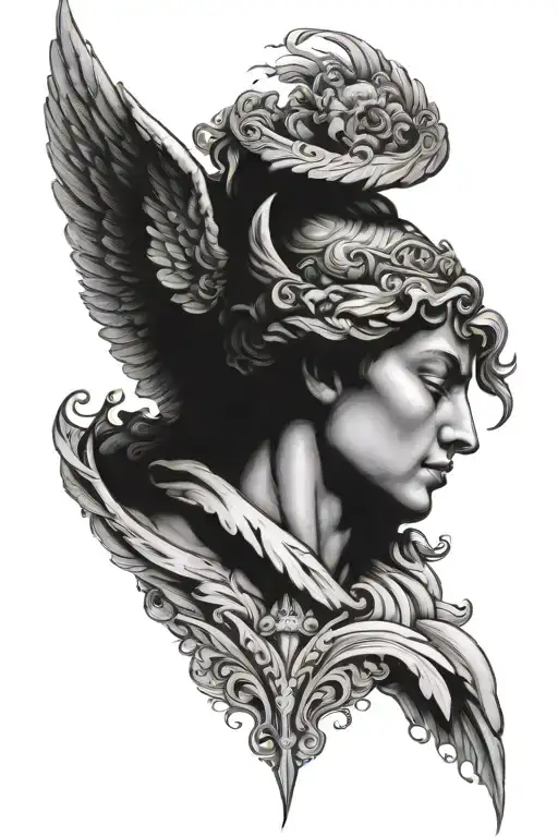 angel head looking tattoo design idea