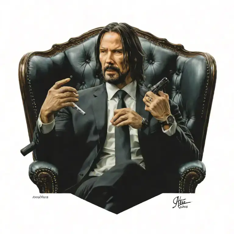john wick with color highlights  tattoo design idea