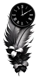 feather, clock, flowers, indigenous tattoo design idea