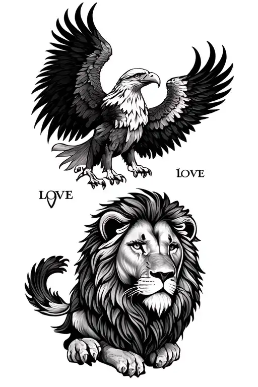"111" god  lion  eagle lucky love tattoo design idea