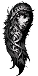 Draw me samples of tattoos in the style of Scandinavian mythology so that the drawing is on the whole hand and goes to the chest and neck, tattoo design idea