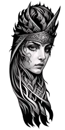 Draw me samples of tattoos in the style of Scandinavian mythology so that the drawing is on the whole hand and goes to the chest and neck, tattoo design idea