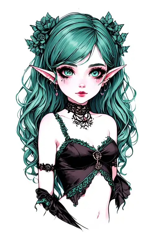 goth girl elf tattoo design idea