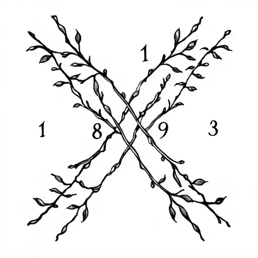 X caligraphic (like handwritten) with the numbers 1 8 9 3 in each branch.  tattoo design idea
