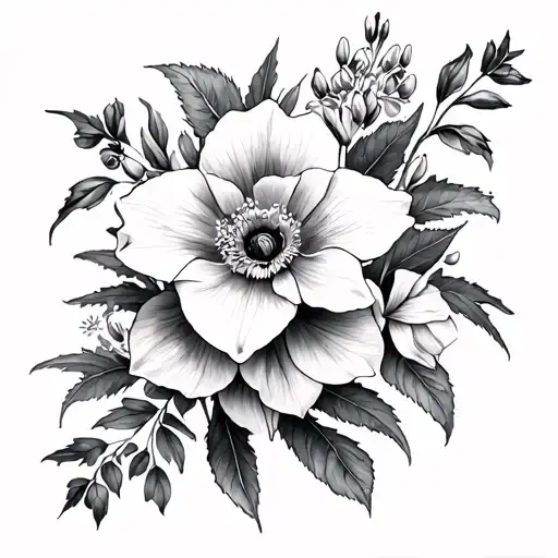 sleeve with death camas, white hellebore, mountain Laurels, oleander, foxglove,monkshood, white baneberry, beladonna tattoo design idea