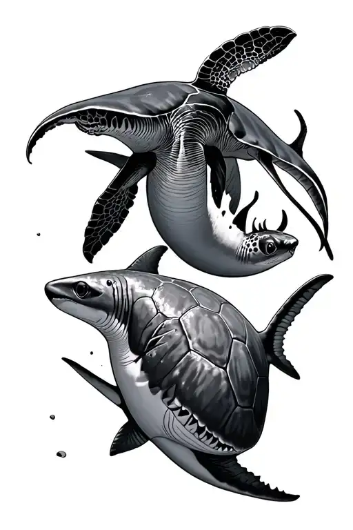 stingray, turtle, and shark swimming tattoo design idea