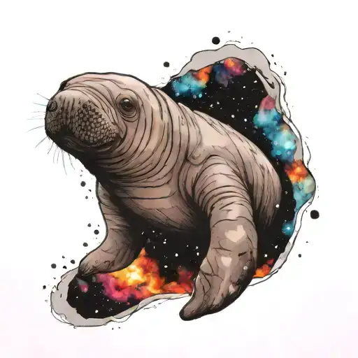 A manatee floating in space tattoo design idea