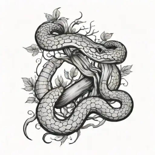 AUTUMN TREES BLOOD SWORD SNAKE tattoo design idea
