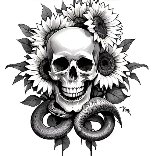 Coverup boss with sunflowers skulls and snakes tattoo design idea