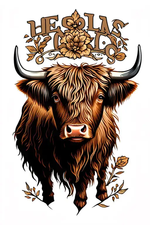 Highland cow head tattoo design idea