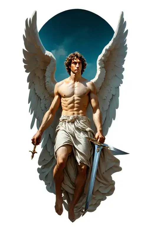 angel falling male angel holding a sword tattoo design idea
