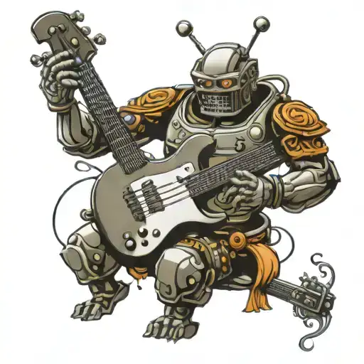 masculine robot playing a bass guitar tattoo design idea