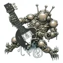 masculine robot playing a bass guitar tattoo design idea