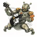 masculine robot playing a bass guitar tattoo design idea