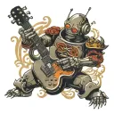 masculine robot playing a bass guitar tattoo design idea