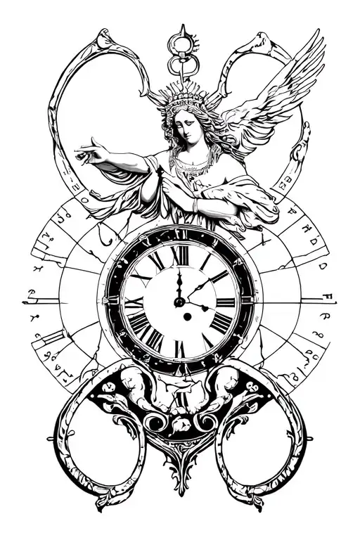 god chronos and godess nemisis around a clock tattoo design idea