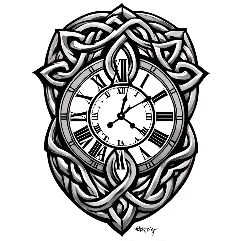 Celtic trinity knot clock face tattoo design idea