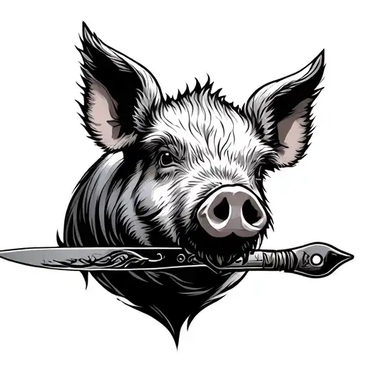 Ukraine pig knife cutting tattoo design idea