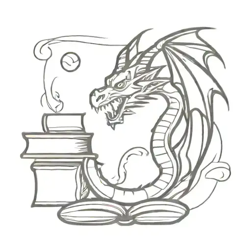 dragon and books   tattoo design idea