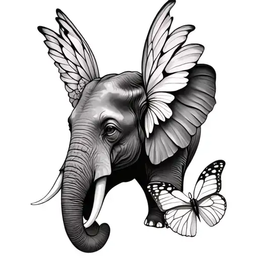 elephant n butterfly wing for ears surrounded tattoo design idea