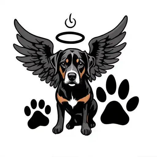 A tattoo to go on my wrist in memory for my dog that died i want something with wings and a halo and a paw print thats d tattoo design idea