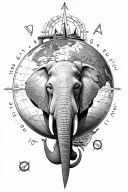 "compass", "globe", "moai", "elephant", "great wall of China", "Sydney opera house" tattoo design idea