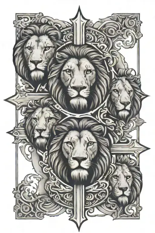 three crosses with half a lions face and Jesus face tattoo design idea