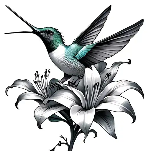 dragon lily and hummingbird  tattoo design idea
