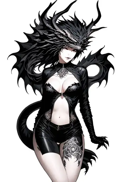 Rias Gremory in a revealing outfit play with dragon  tattoo design idea