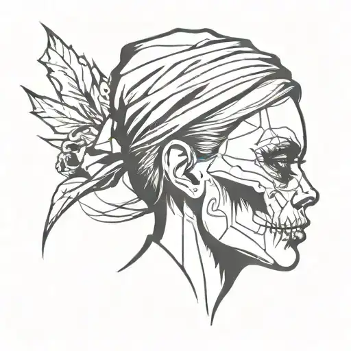 skull gangster girl face tattoo design idea