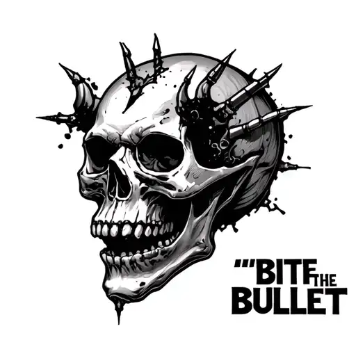 "Bite The Bullet" Demon Skull Bullet Hole Through Top Right side tattoo design idea
