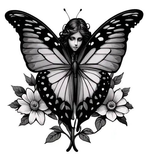 Angel Butterfly with flowers  tattoo design idea