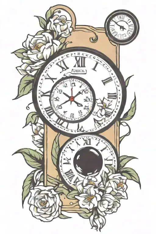 snowdrop flower and carnation flower, Benjamin, baseball and bat, basketball a clock that shows 9:15  tattoo design idea