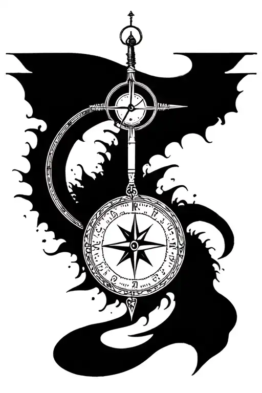 compass and sand clock clock clockwise tattoo design idea