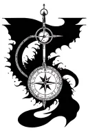 compass and sand clock clock clockwise tattoo design idea