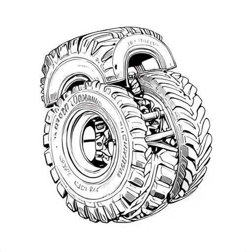 Monster truck tires with gears and wrenches inside tattoo design idea